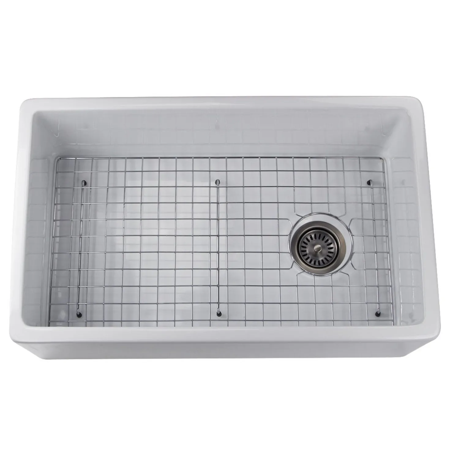 Nantucket Sinks 30" Fireclay Farmhouse Sink Offset Drain with Grid