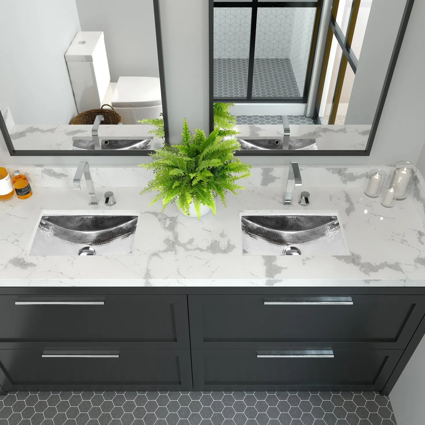 Nantucket Sinks Hammered Stainless Steel Rectangle Undermount Bathroom Sink with Overflow