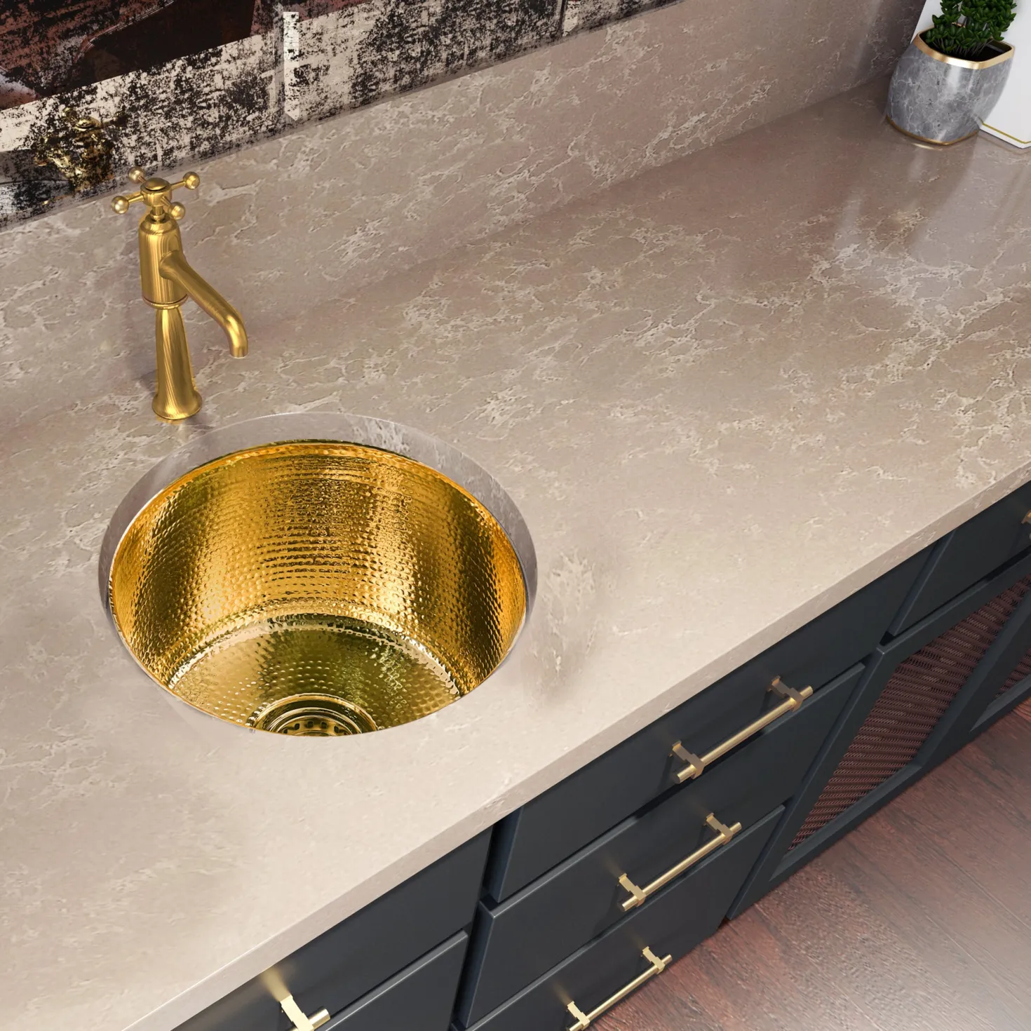 Nantucket Sinks 15"Hand Hammered Round Brass Bar Sink