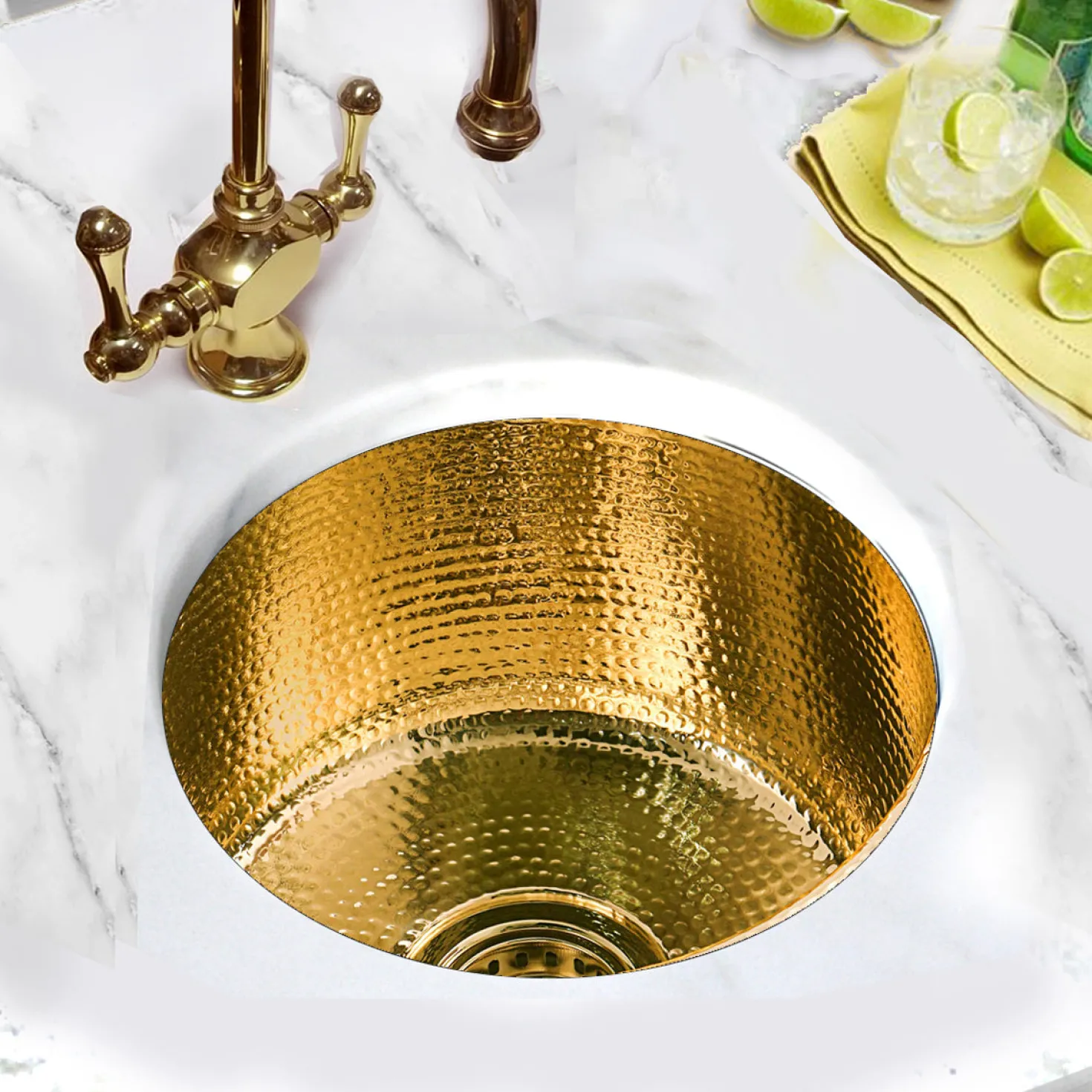 Nantucket Sinks 15"Hand Hammered Round Brass Bar Sink