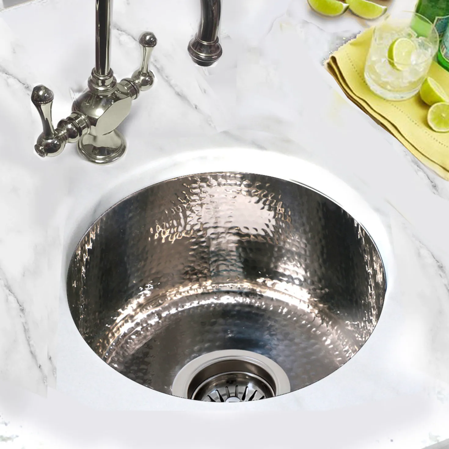 Nantucket Sinks 15"Hand Hammered Round Stainless Steel Bar Sink