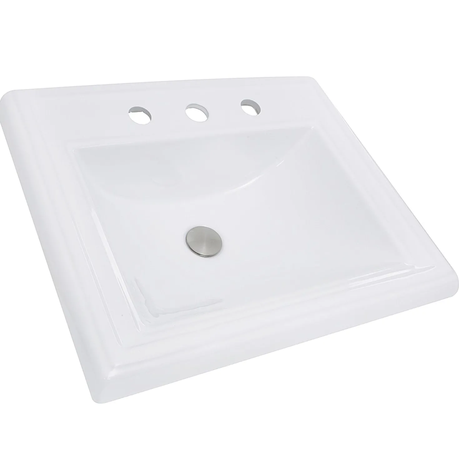 Nantucket Sinks 23-Inch Rectangular Drop-In Ceramic Vanity Sink for 8" Centers