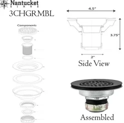 Nantucket Sinks 3-Inch Utility Sink Grid Drain | Matte Black
