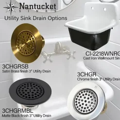 Nantucket Sinks 3-Inch Utility Sink Grid Drain | Brushed Satin Brass
