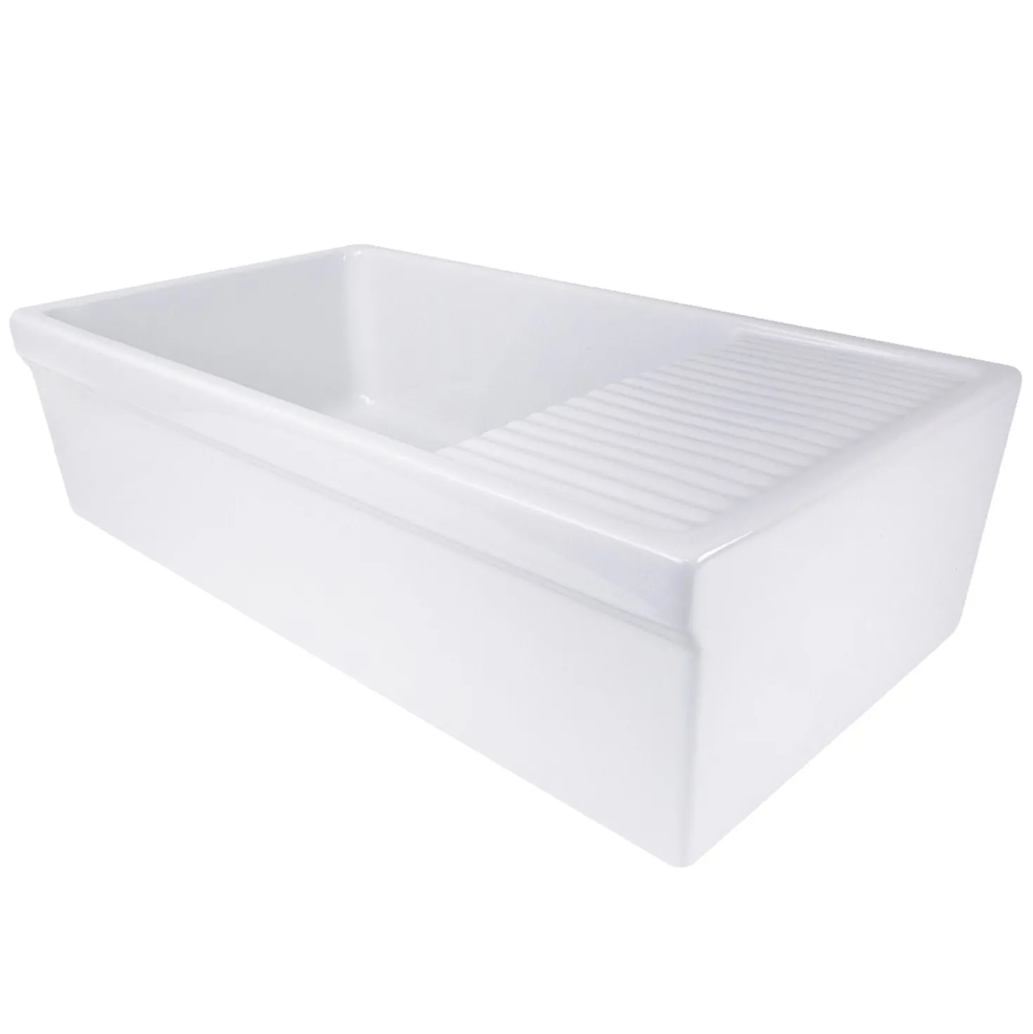 Nantucket Sinks 36" Italian Farmhouse Fireclay Sink with Built-In Drainboard