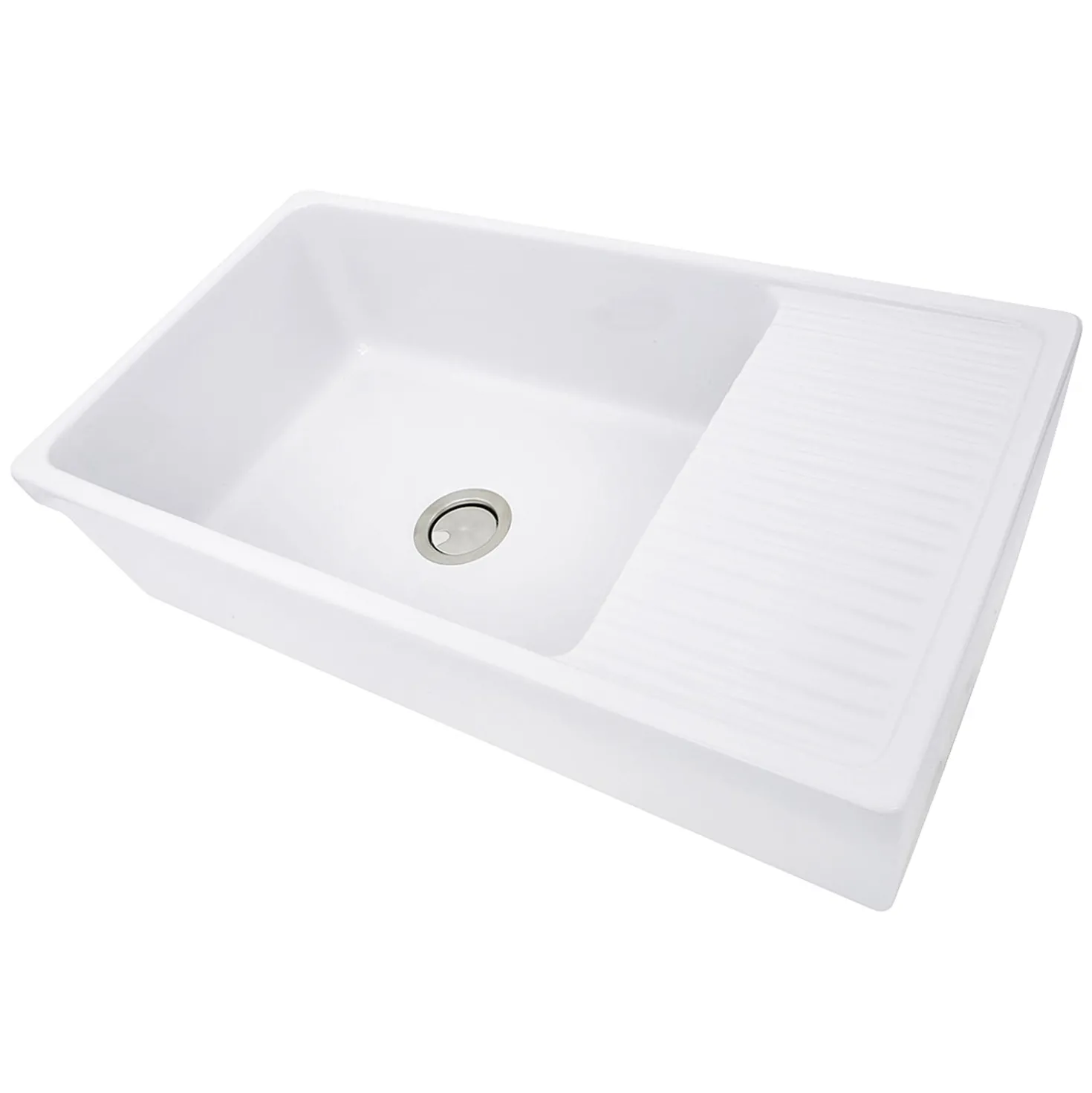 Nantucket Sinks 36" Italian Farmhouse Fireclay Sink with Built-In Drainboard