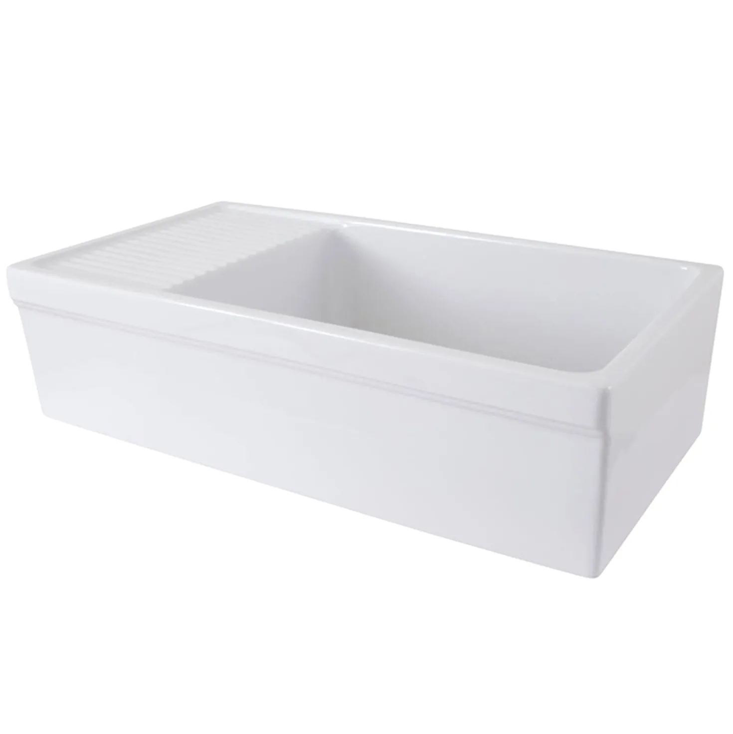 Nantucket Sinks 36" Italian Farmhouse Fireclay Sink with Built-In Drainboard