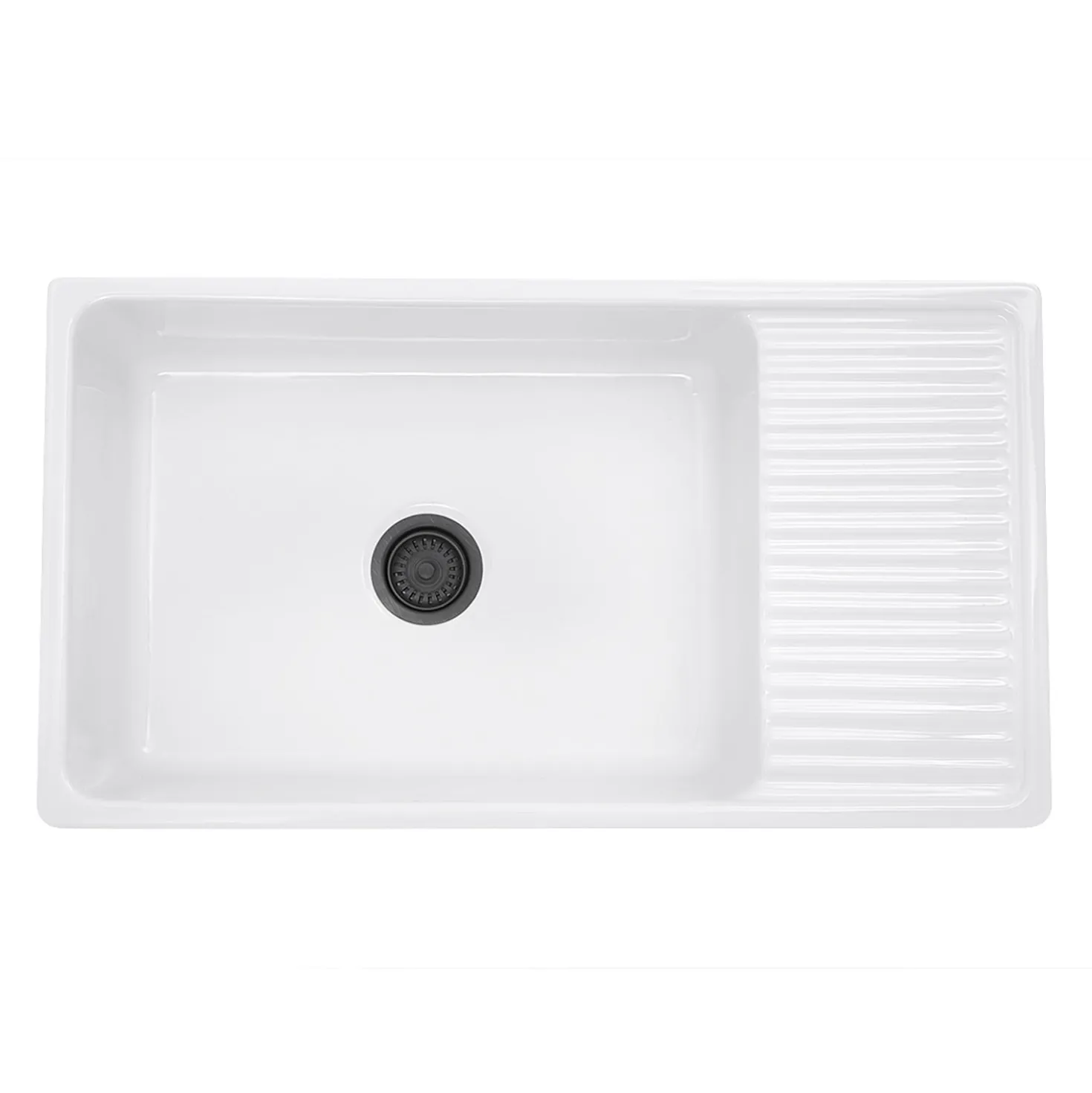 Nantucket Sinks 36" Italian Farmhouse Fireclay Sink with Built-In Drainboard