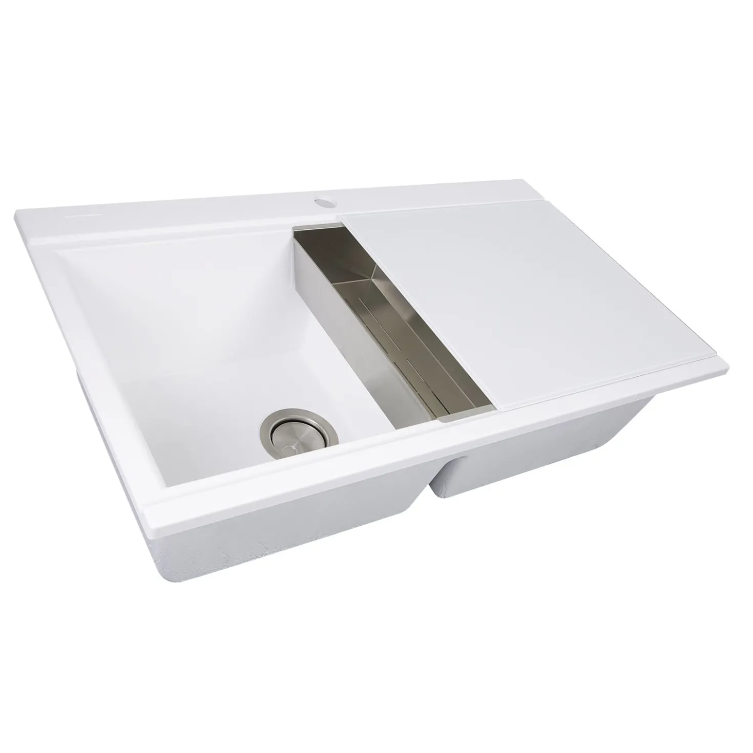 Nantucket Sinks Large Double Bowl Prep Station Topmount Granite Composite White
