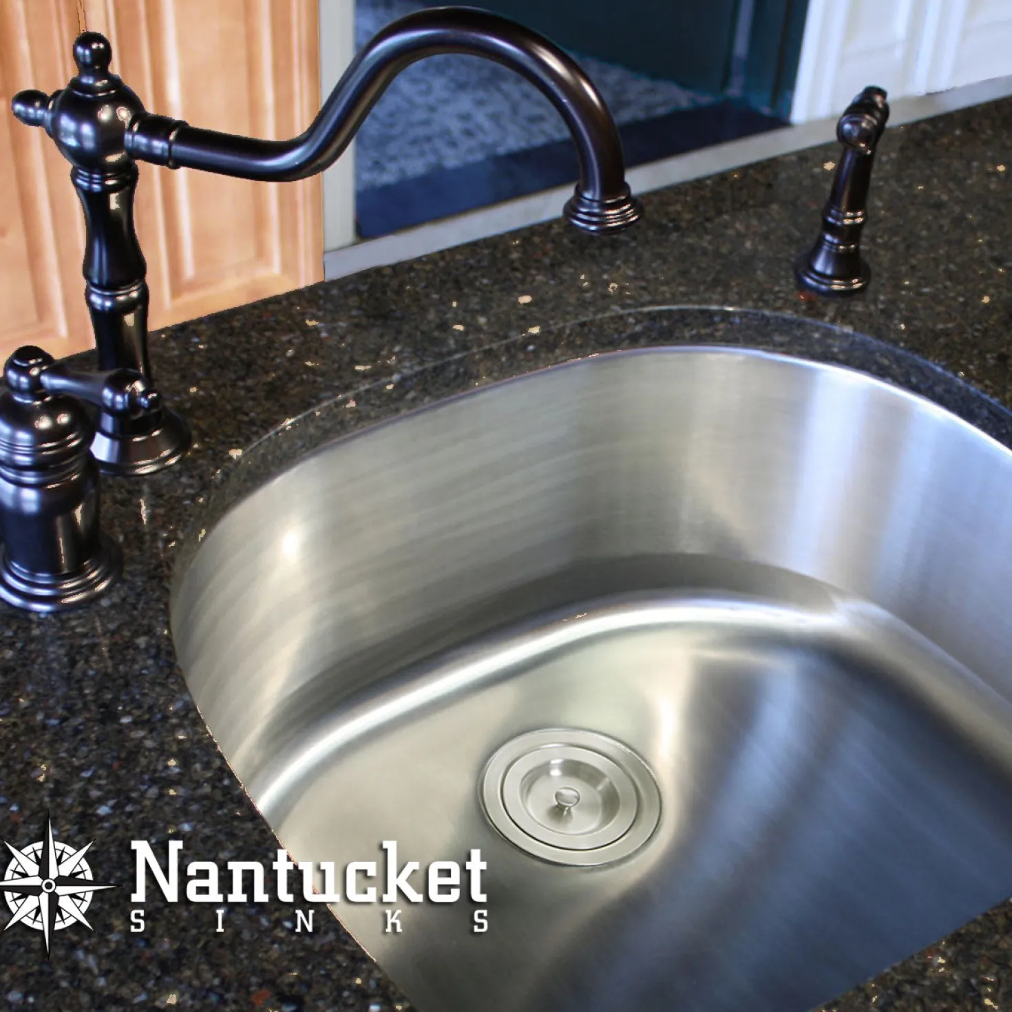 Nantucket Sinks NS03i-16 Sconset 23" D-Bowl Undermount Stainless Steel Kitchen Sink, 16 Gauge