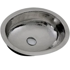 Nantucket Sinks OVS-OF 17.5-Inch x 13.75-Inch Hand Hammered Stainless Steel Oval Undermount Bathroom Sink with Overflow