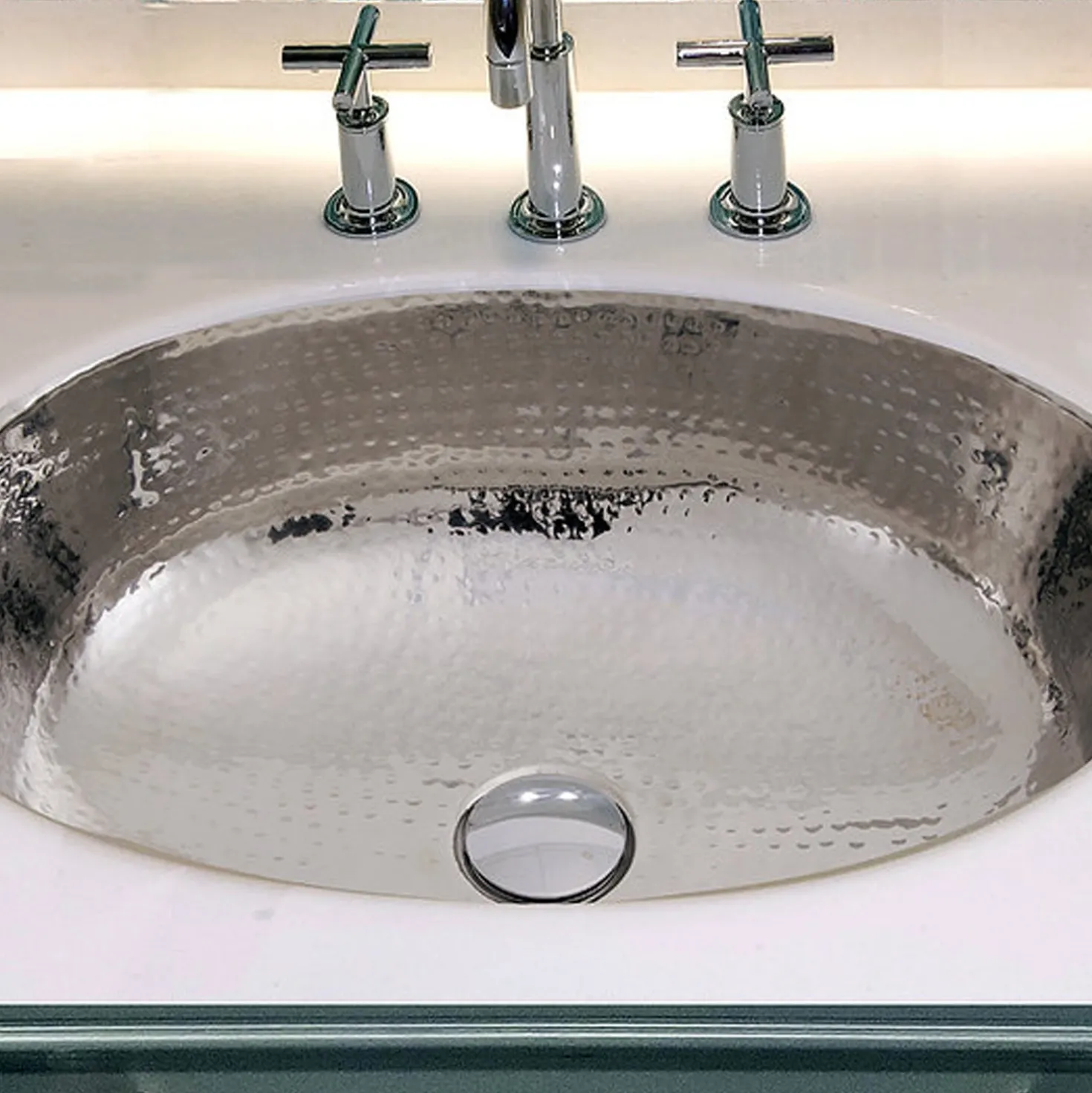 Nantucket Sinks OVS-OF 17.5-Inch x 13.75-Inch Hand Hammered Stainless Steel Oval Undermount Bathroom Sink with Overflow