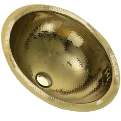 Nantucket Sinks RLB - 16.5-Inch Hammered Brass Round Undermount Bathroom Sink with Overflow