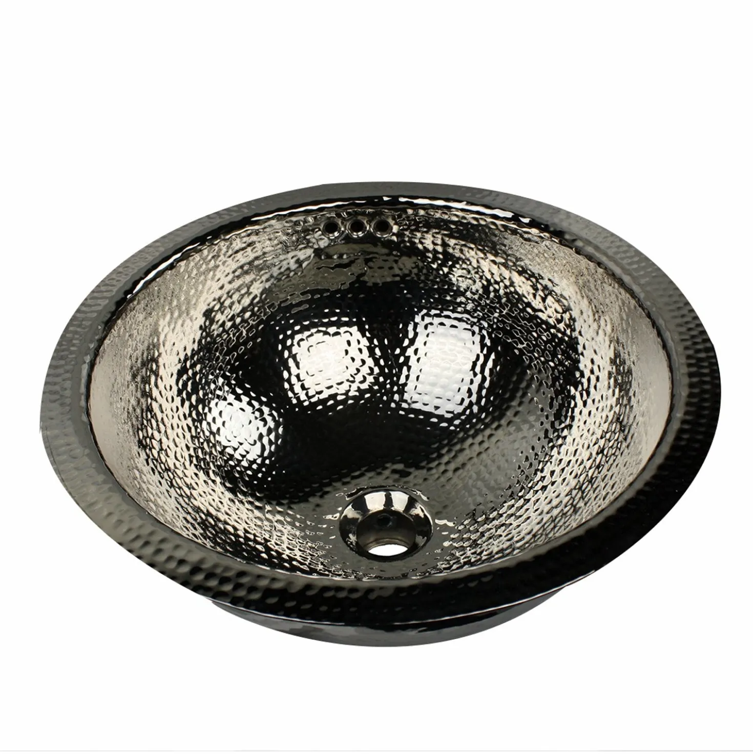 Nantucket Sinks RLN-OF - 16.5-Inch Hand Hammered Brass Round Undermount Bathroom Sink, Nickel Plated Finish, with Overflow