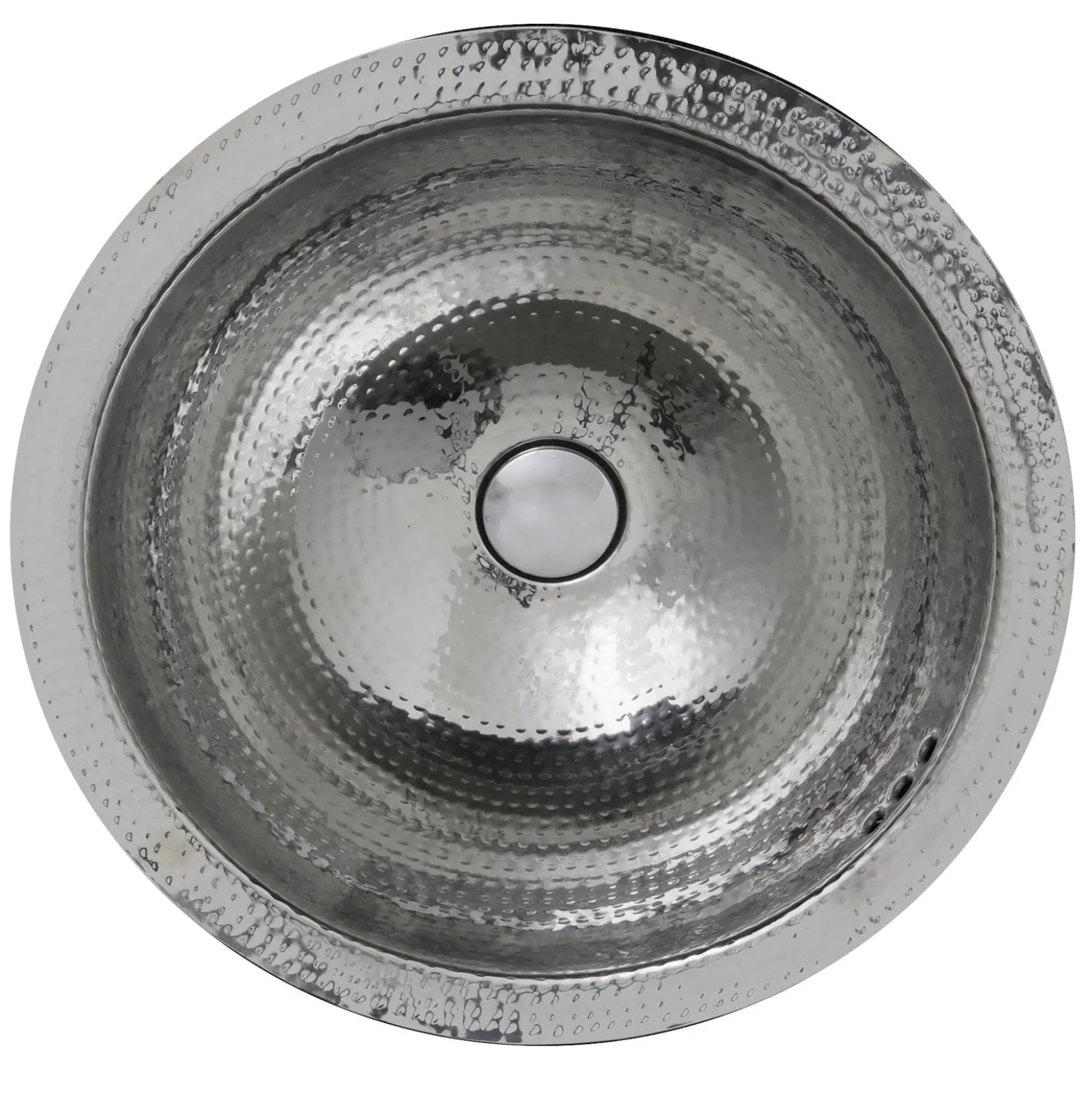 Nantucket Sinks RLS-OF 16.875-Inch Hand Hammered Stainless Steel Round Undermount Bathroom Sink with Overflow