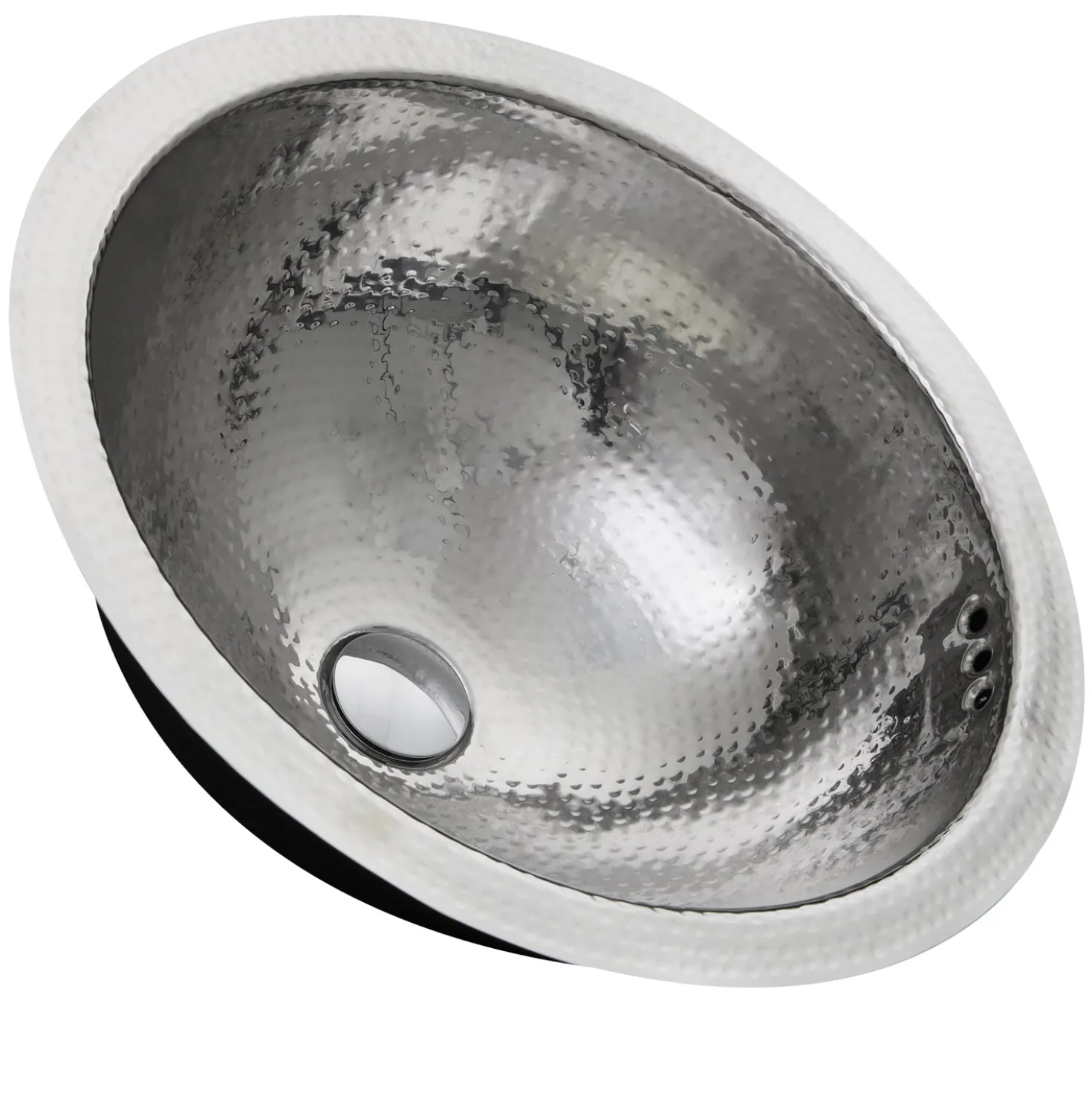 Nantucket Sinks RLS-OF 16.875-Inch Hand Hammered Stainless Steel Round Undermount Bathroom Sink with Overflow
