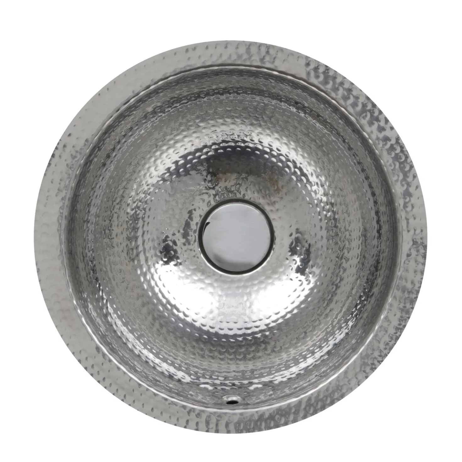 Nantucket Sinks ROS-OF 13-Inch Hand Hammered Stainless Steel Round Undermount Bathroom Sink with Overflow