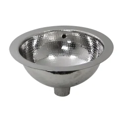 Nantucket Sinks ROS-OF 13-Inch Hand Hammered Stainless Steel Round Undermount Bathroom Sink with Overflow
