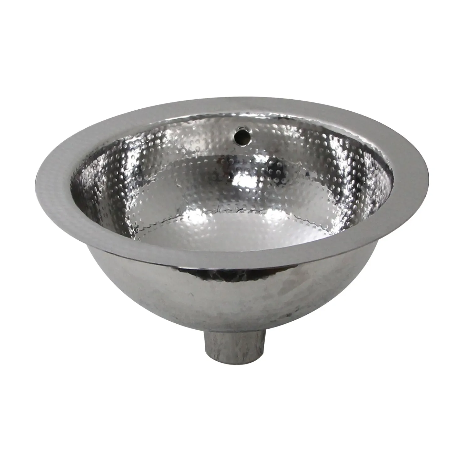 Nantucket Sinks ROS-OF 13-Inch Hand Hammered Stainless Steel Round Undermount Bathroom Sink with Overflow