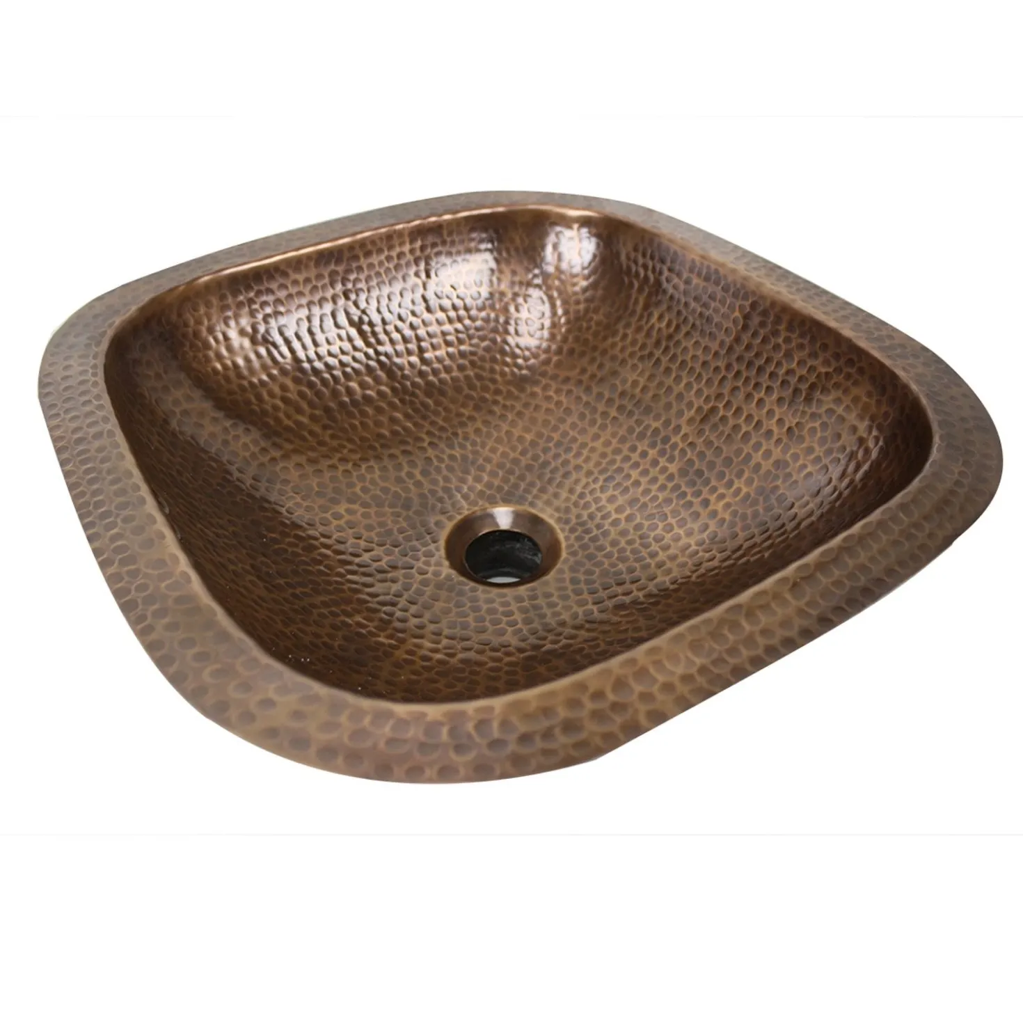 Nantucket Sinks SQRC-OF - 16.25" Hand Hammered Copper Square Undermount Bathroom Sink with Overflow