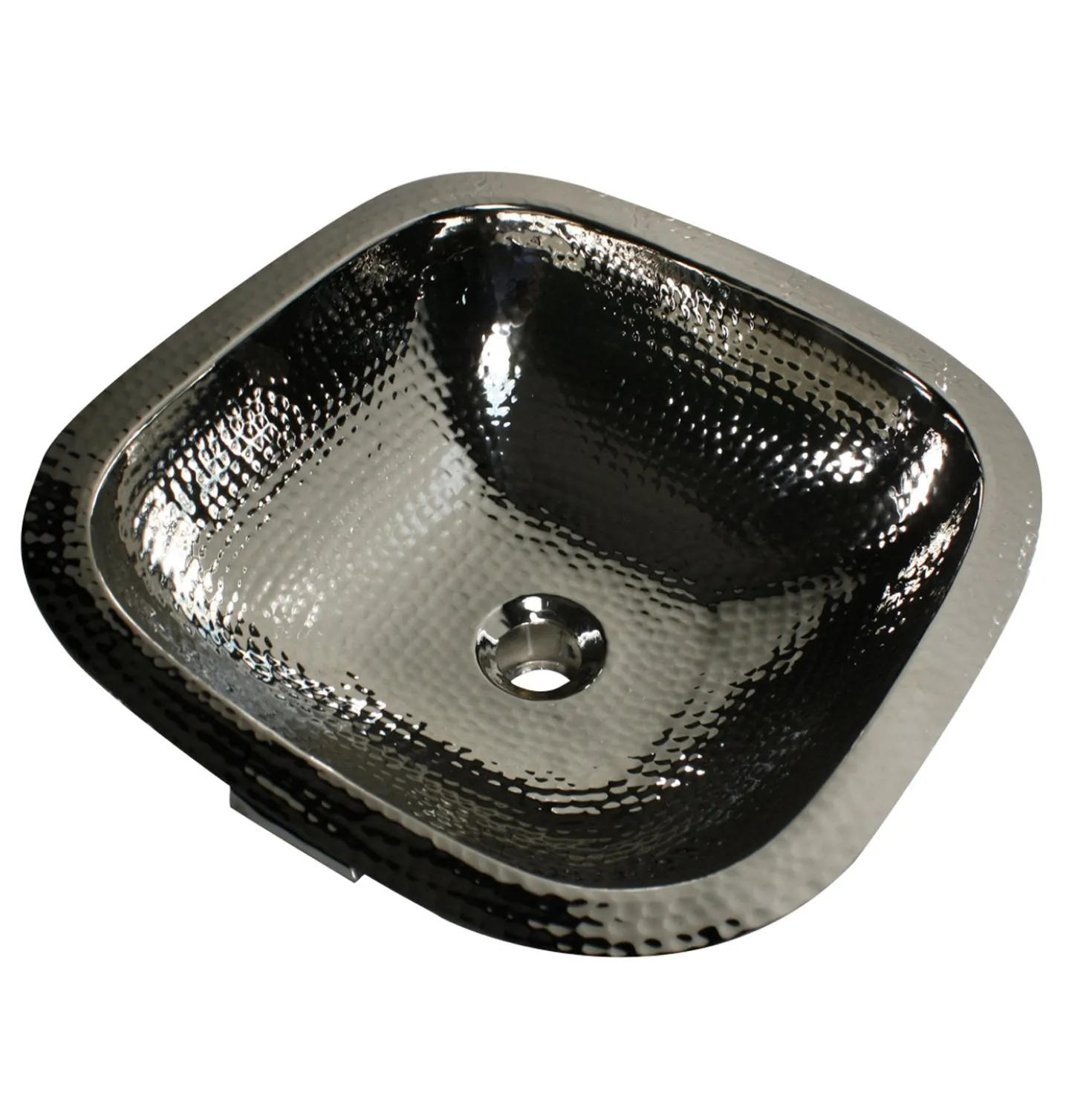 Nantucket Sinks SQRN-OF 16.25" Hand Hammered Nickel Plated Brass Vanity Sink with Overflow