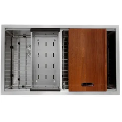 Nantucket Sinks SR-PS-3219-DE-16 Double Equal Workstation Small Radius Undermount Stainless Sink with Accessories