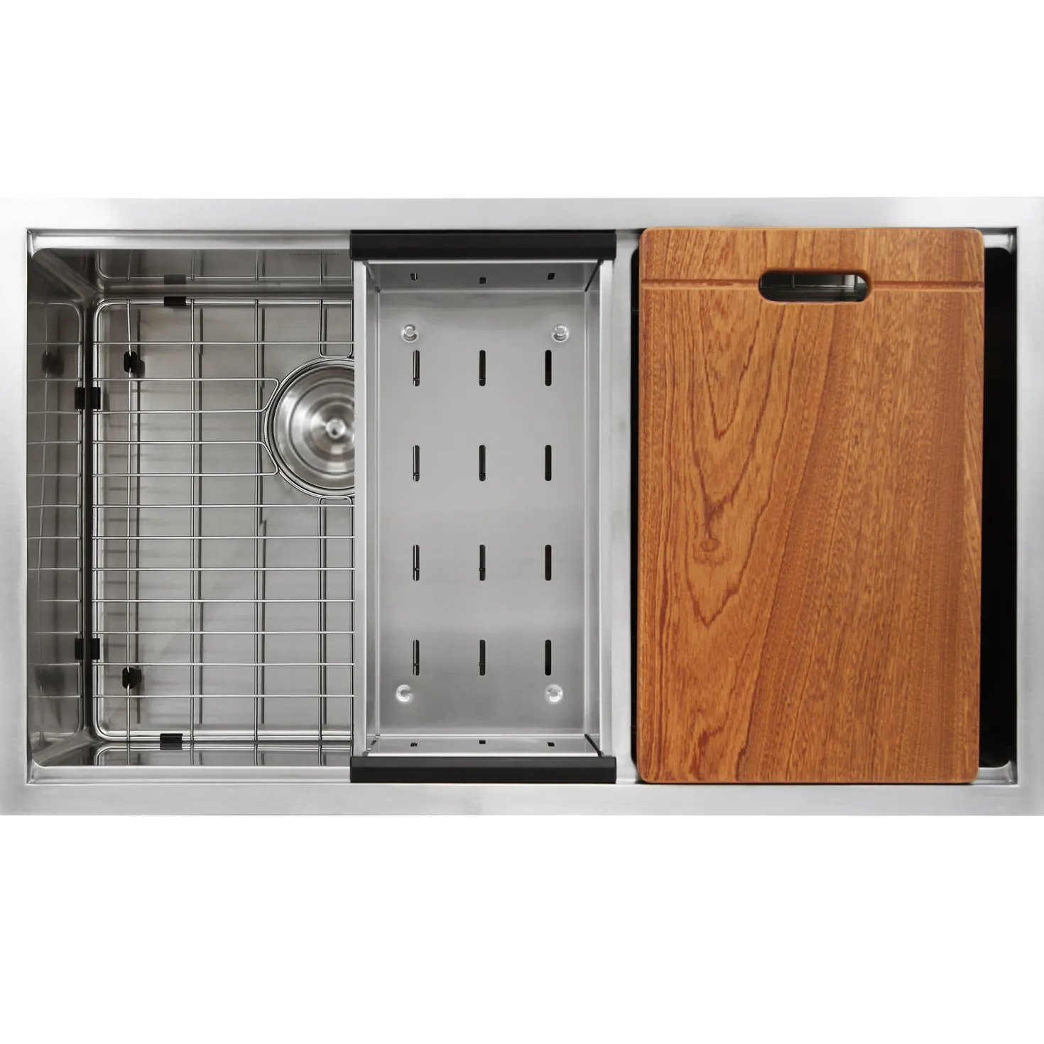 Nantucket Sinks SR-PS-3219-OS-16 Offset Double Bowl Workstation Small Radius Undermount Stainless Sink with Accessories