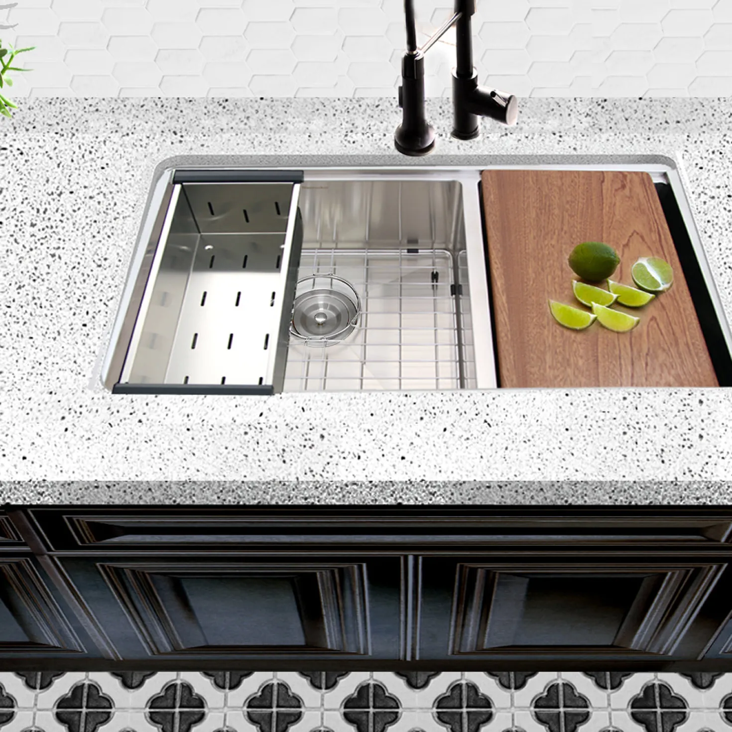 Nantucket Sinks SR-PS-3219-OS-16 Offset Double Bowl Workstation Small Radius Undermount Stainless Sink with Accessories