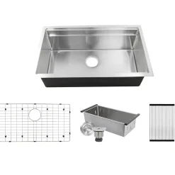 Nantucket Sinks SR-PS-3220-16 - 32" Professional Workstation Small Radius Undermount Stainless Kitchen Sink with Accessories