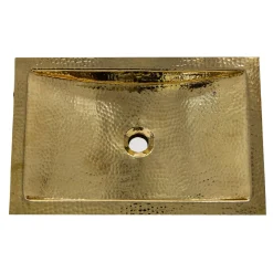 Nantucket Sinks TRB-OF - 19.8-Inch 12.8-Inch Hand Hammered Brass Rectangle Undermount Bathroom Sink with Overflow