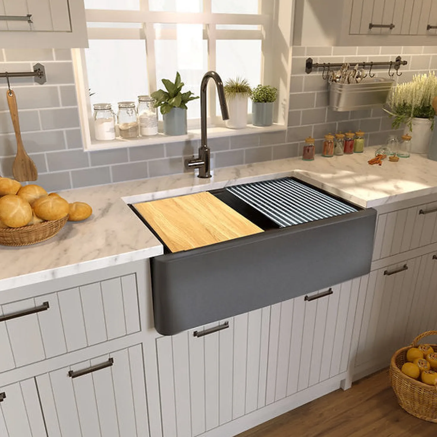 Nantucket Sinks 33" Workstation Granite Composite Apron Farmhouse Sink