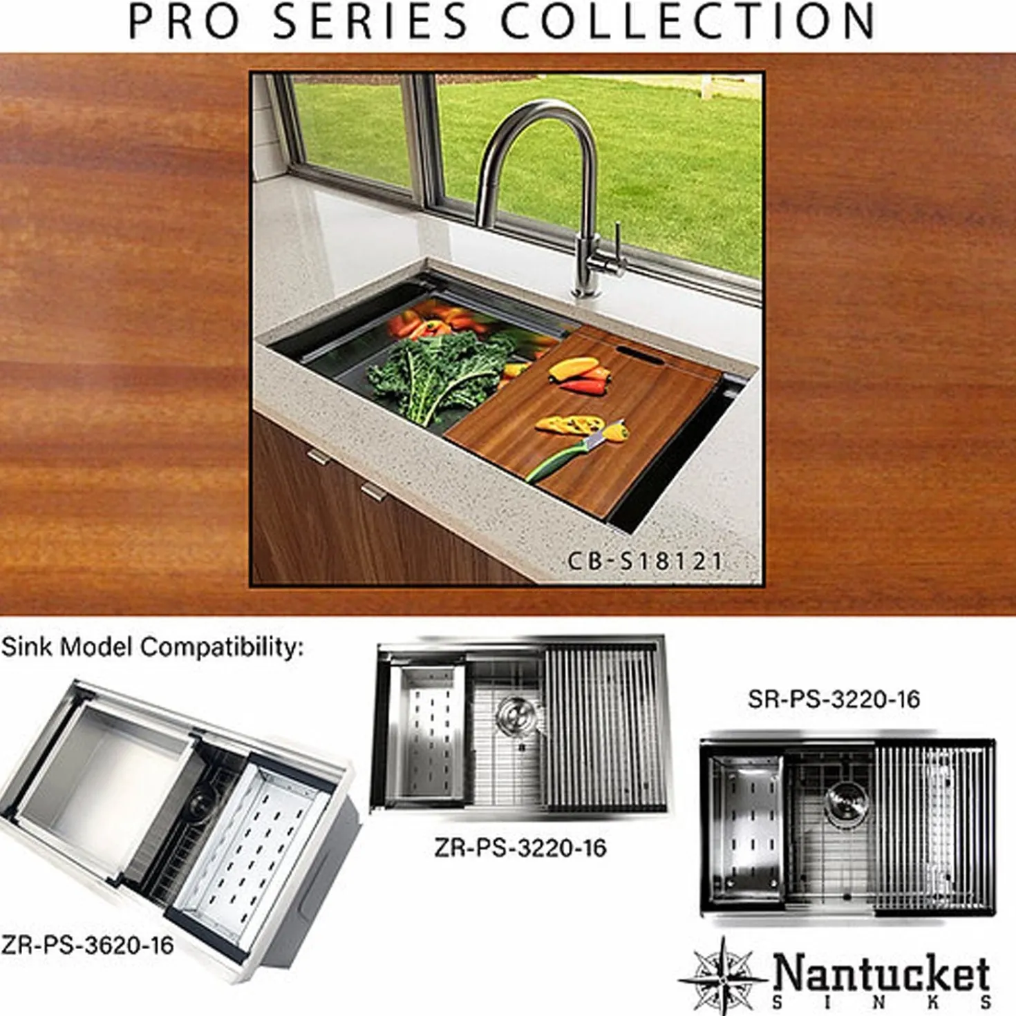 Nantucket Sinks 18" x 12" Pro Series Prep Station Cutting Board CB-S18121