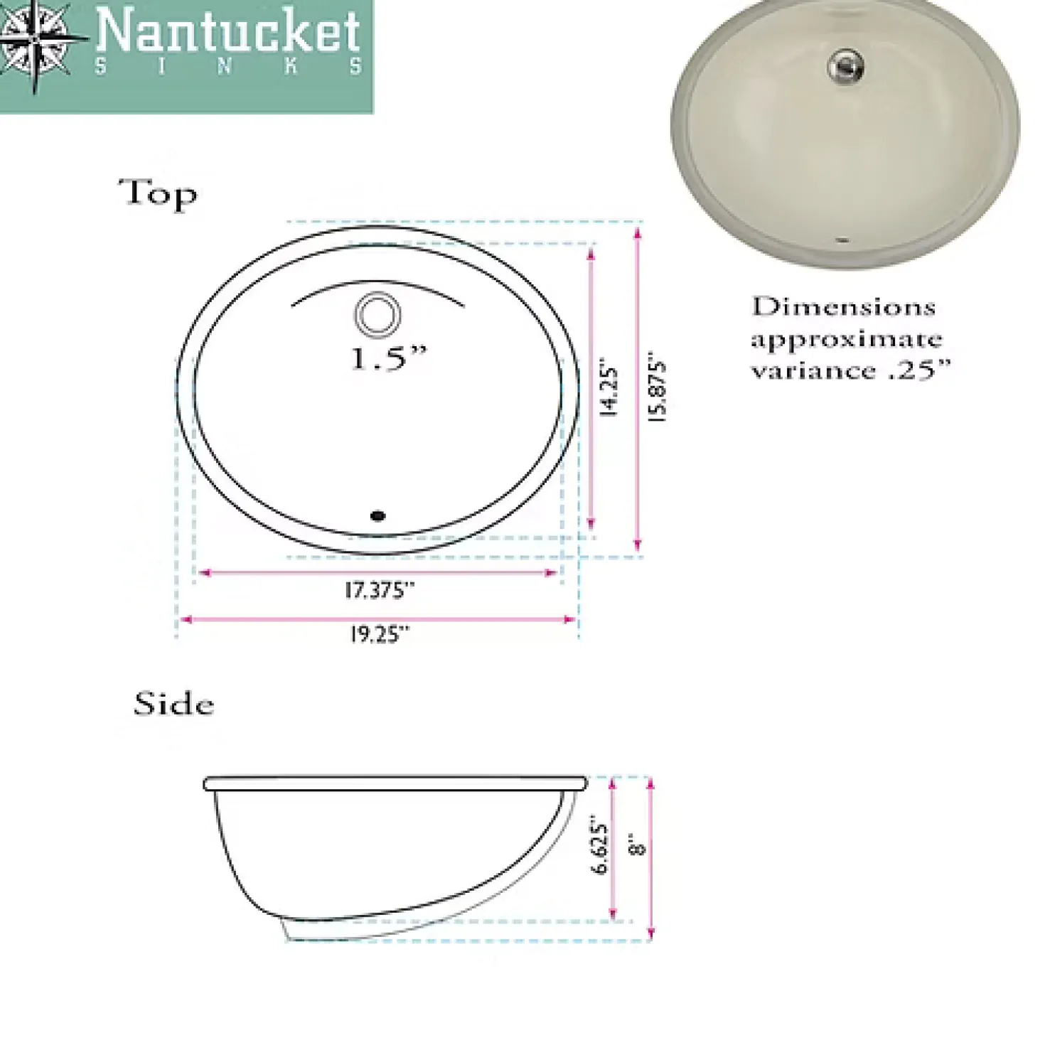 Nantucket Sinks 19" x 16" Undermount Ceramic Sink