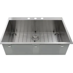 Nantucket Sinks ZR3322-16 - 33" Large Rectangle Single Bowl Zero Radius Stainless Steel Drop in Kitchen Sink, 16 Gauge - 3 Hole