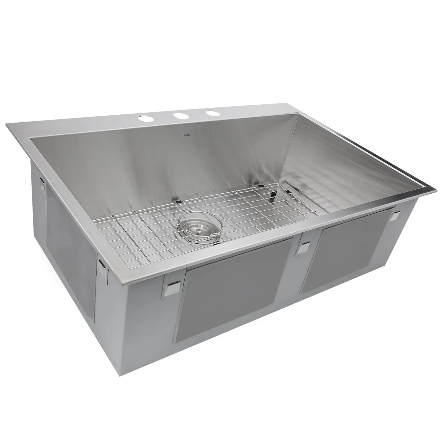 Nantucket Sinks ZR3322-16 - 33" Large Rectangle Single Bowl Zero Radius Stainless Steel Drop in Kitchen Sink, 16 Gauge - 3 Hole