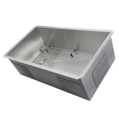 Nantucket Sinks ZR3218-OSD - 32" Pro Series Large Rectangle Single Bowl Undermount Small Radius Stainless Steel Kitchen Sink, Offset Drain