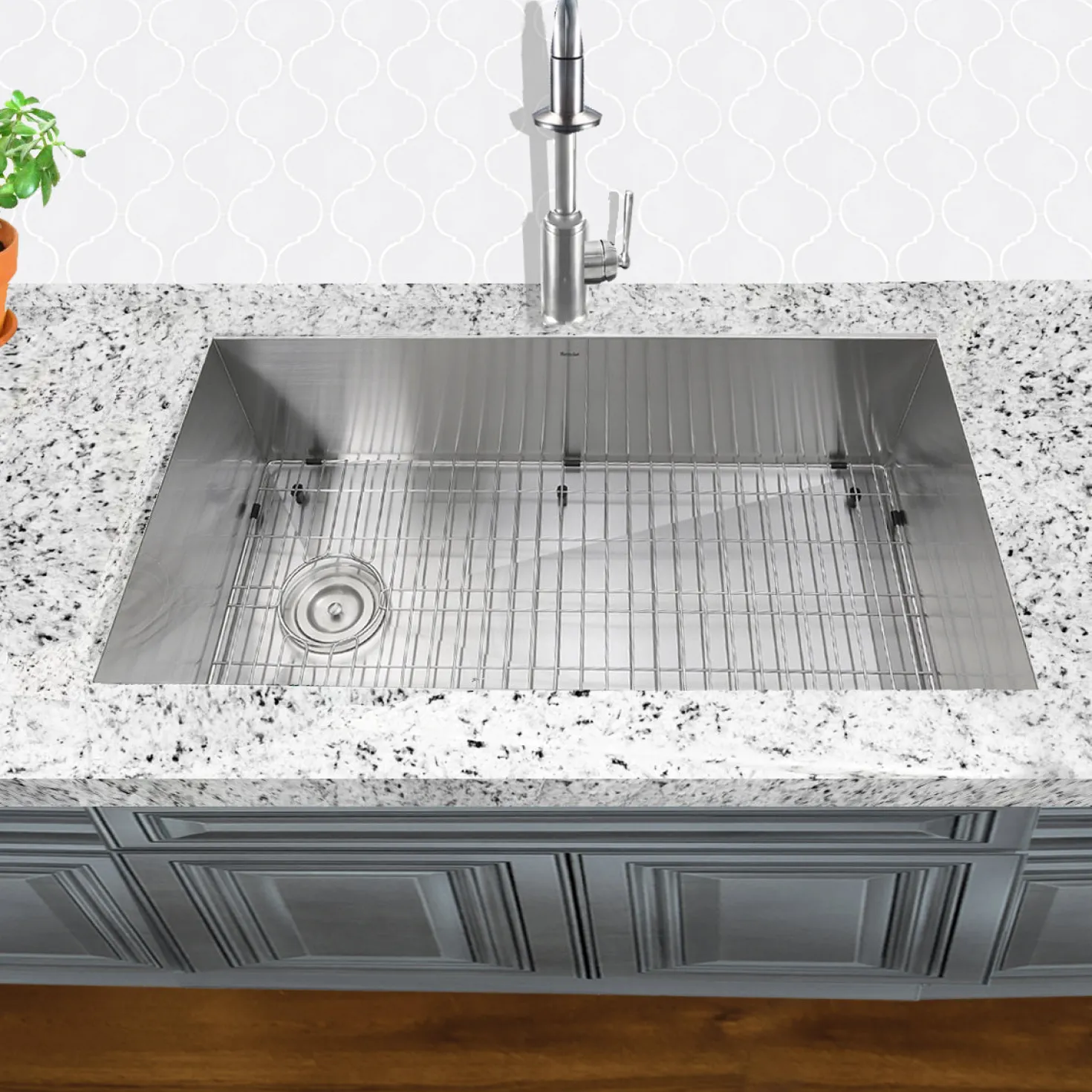 Nantucket Sinks ZR3218-OSD - 32" Pro Series Large Rectangle Single Bowl Undermount Small Radius Stainless Steel Kitchen Sink, Offset Drain