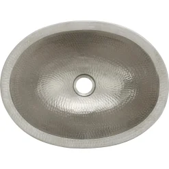 17" Oval Nickel Plated Hammered Copper Recessed Bathroom Sink