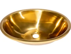 Oval 17 1/2" x 14" Top Mount Stainless Steel Bathroom Sink with Drain in Gold