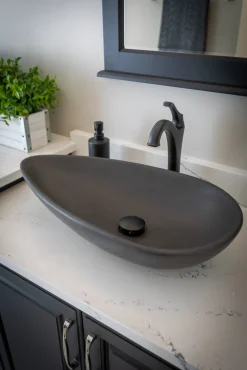 Pod Shaped Vessel Sink in Honed Lava Stone