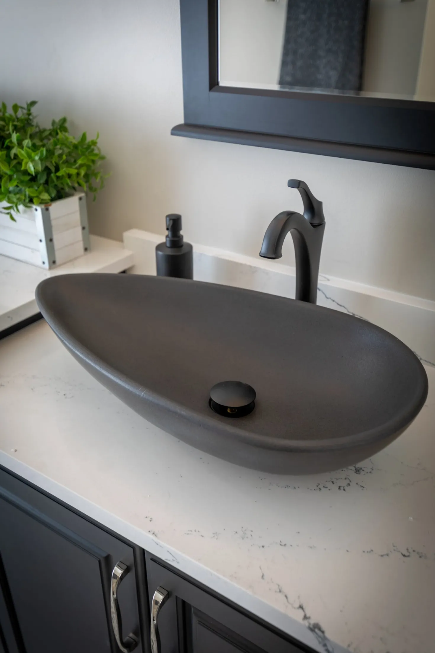 Pod Shaped Vessel Sink in Honed Lava Stone