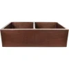 Premier Copper Products 33" Antique Hammered Copper Kitchen Apron 50/50 Double Basin Sink
