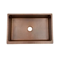 Premier Copper Products 33" Antique Hammered Copper Kitchen Apron Single Basin Sink