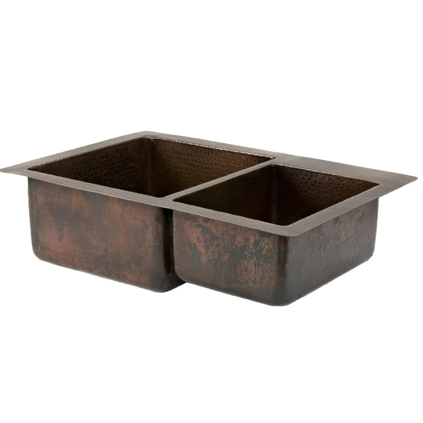 Premier Copper Products 33" Hammered Copper Kitchen 60/40 Double Basin Sink