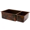 Premier Copper Products 33" Hammered Copper Kitchen 75/25 Double Basin Sink