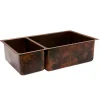 Premier Copper Products 33" Hammered Copper Kitchen 25/75 Double Basin Sink