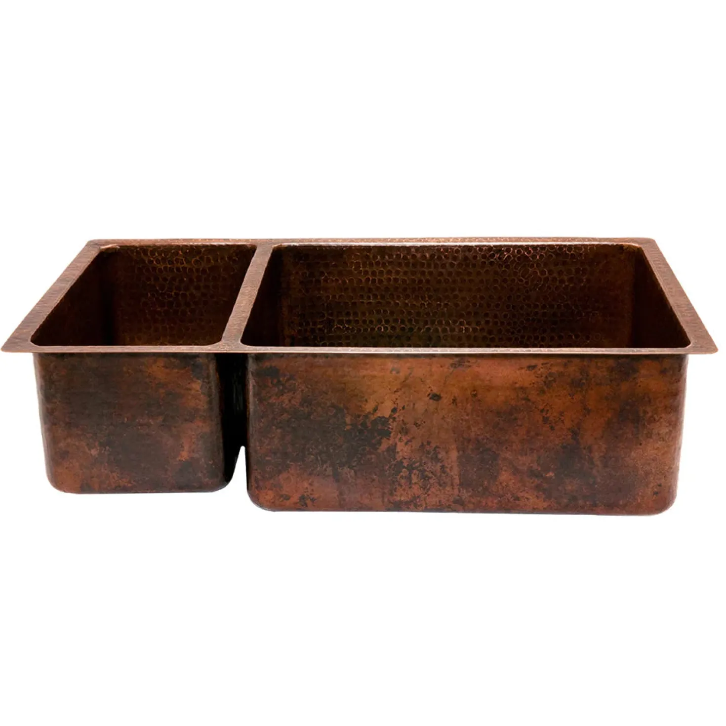 Premier Copper Products 33" Hammered Copper Kitchen 25/75 Double Basin Sink