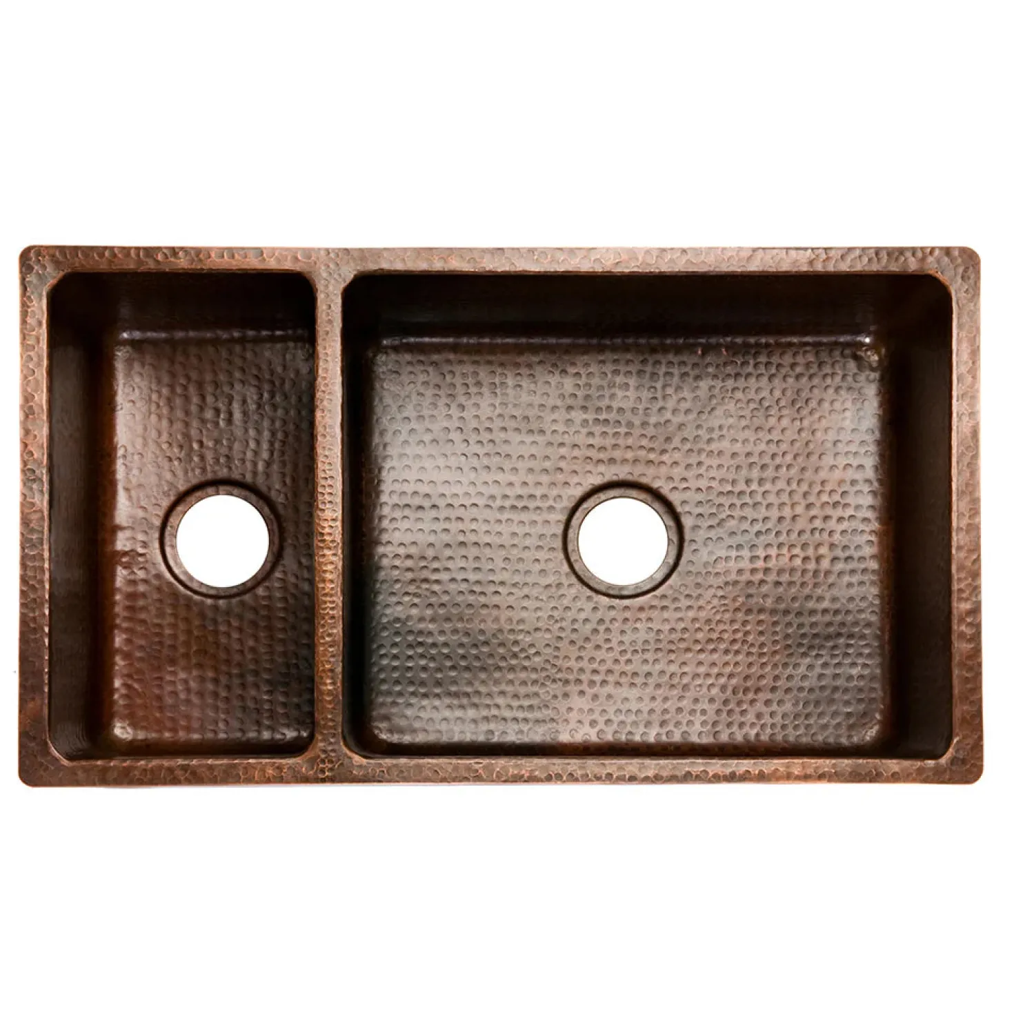 Premier Copper Products 33" Hammered Copper Kitchen 25/75 Double Basin Sink