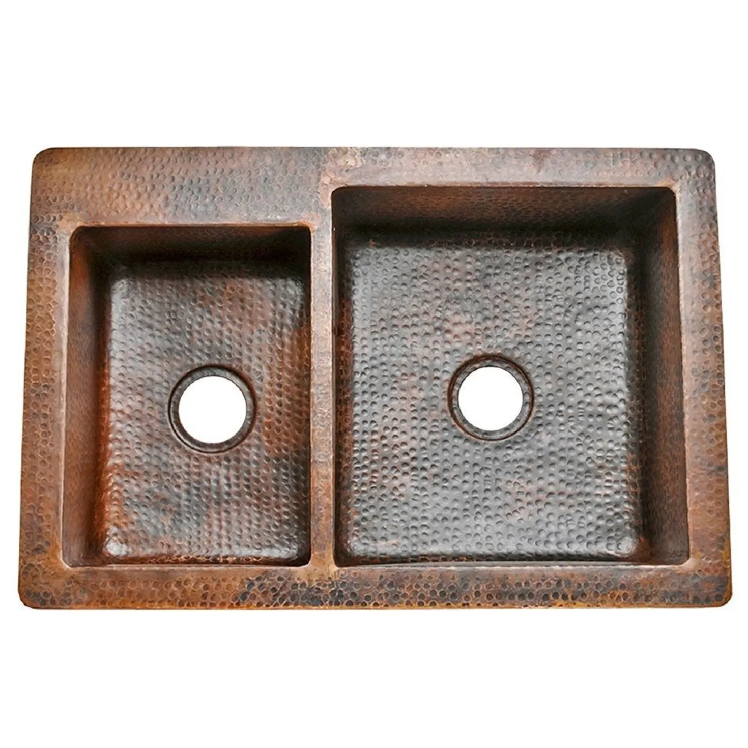 Premier Copper Products 33" Hammered Copper Kitchen 40/60 Double Basin Sink
