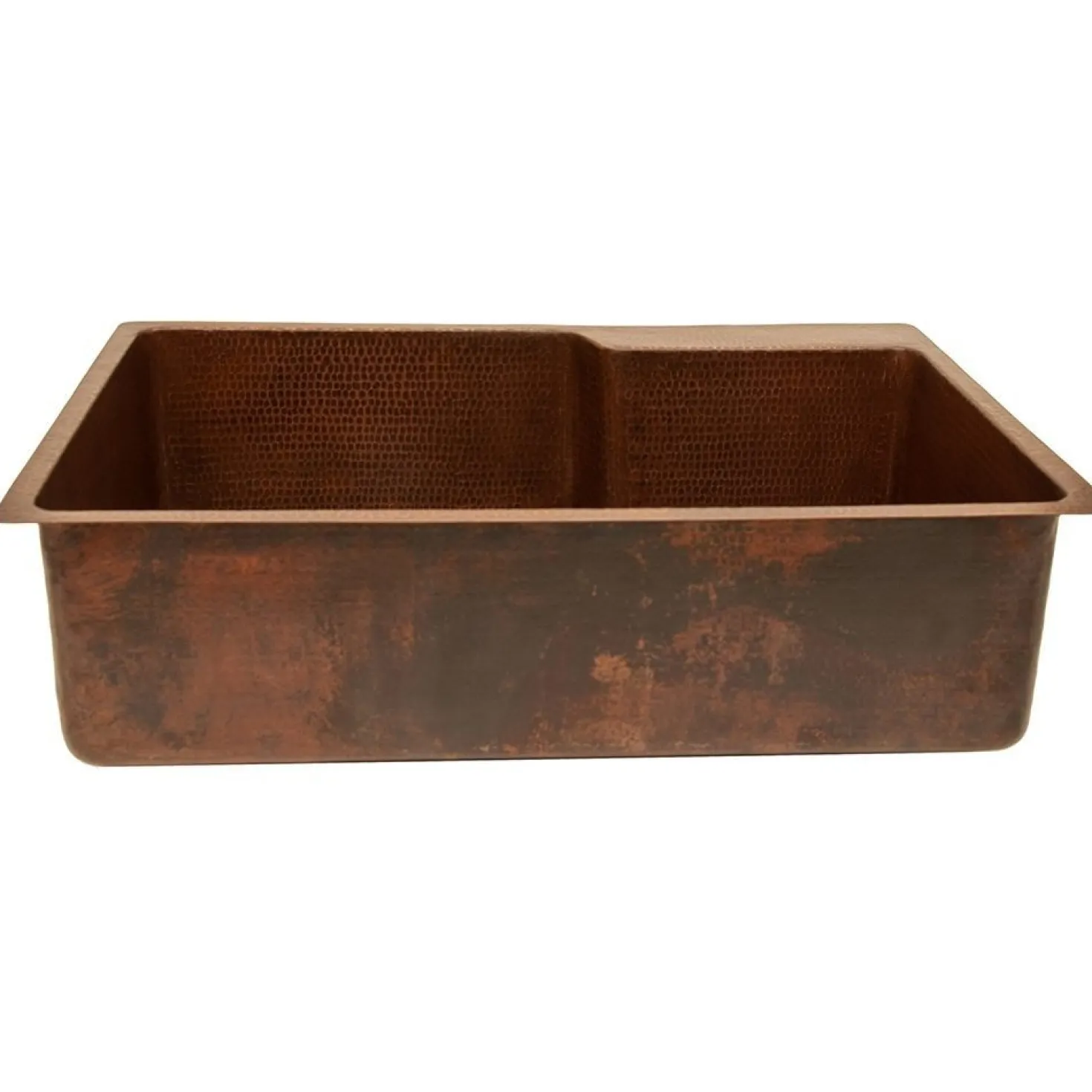 Premier Copper Products 33" Hammered Copper Kitchen Single Basin Sink with Space For Faucet
